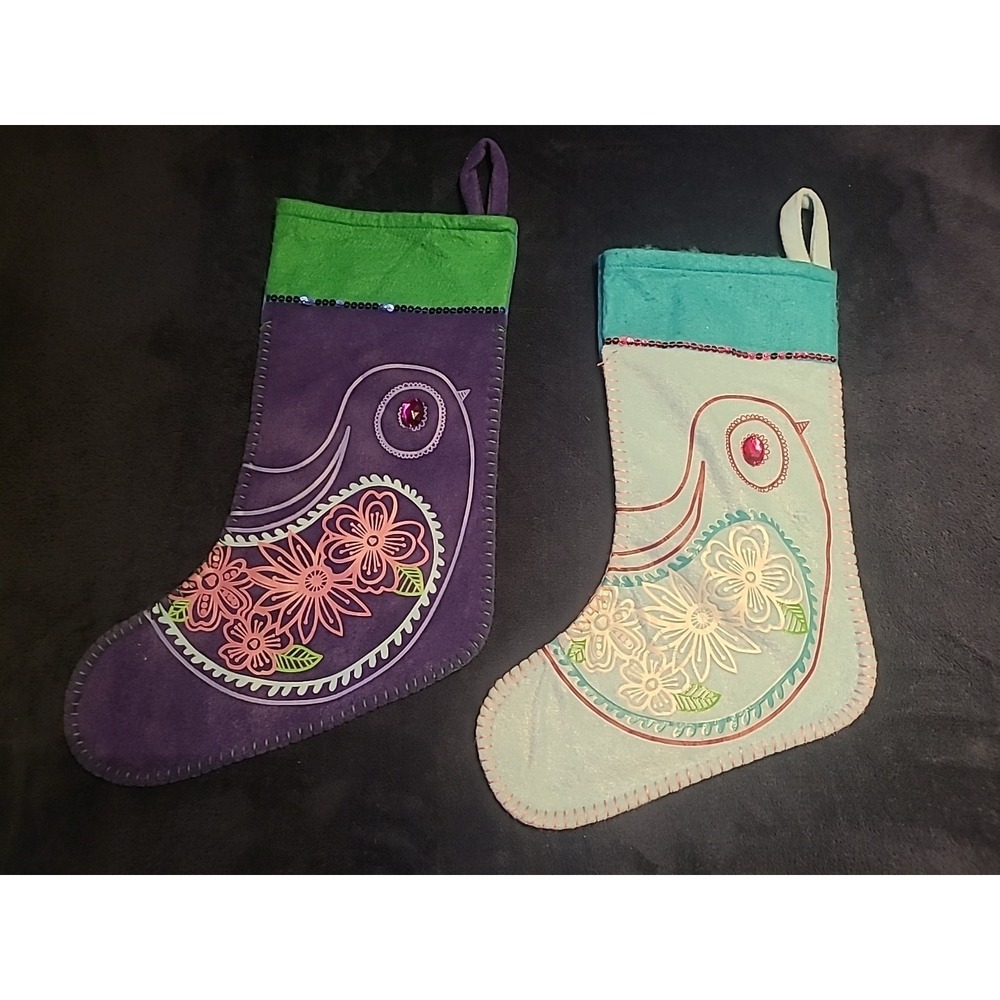 Old Navy Multi Colored Paisley Bird Christmas Stockings With Gems